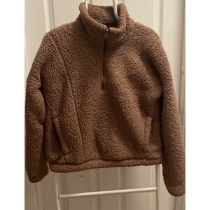 Abercrombie & Fitch Womens Sherpa Fleece Pullover Jacket Small Brown
